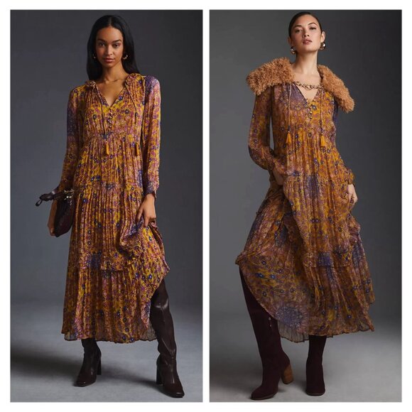 NWT Anthropologie The Marais Printed Chiffon Maxi Dress - Picture 1 of 4